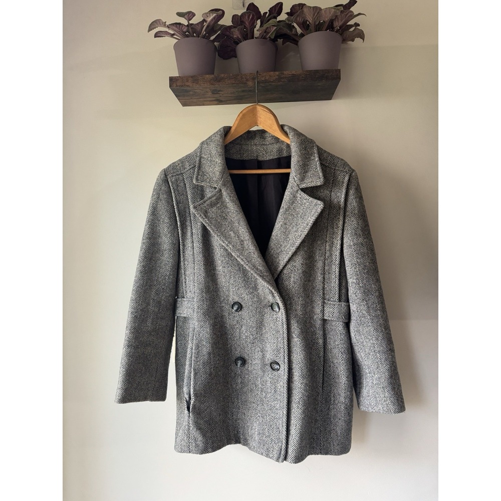 Vintage Nobler Fashions Herringbone Wool Coat Grey Made in USA Academia Grandpa